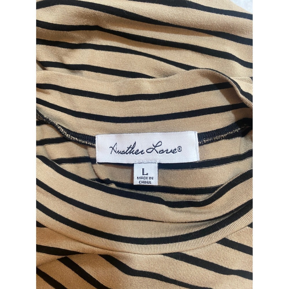 Another Love Bodycon Dress Striped Sleeveless Mock Neck Tan Black Size Large - Picture 3 of 5